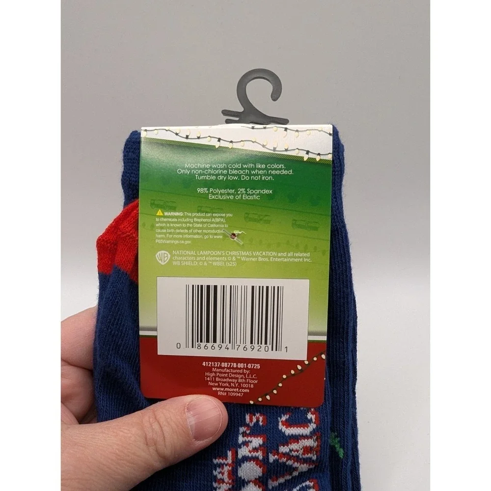 Natl Lampoon Christmas Vacation Socks One Size Men's US Size 7-12 Blue Crew NWT